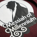 Logo with silhouette and text 'Messiah of Millennium' on a maroon background