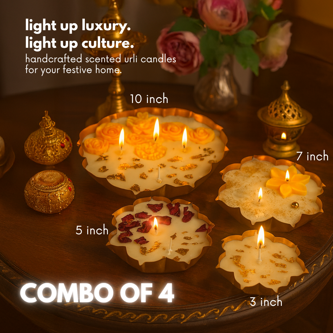 luxury Urli Scented Candle Combo – Handcrafted Floral Scented Candle for Devotional Offering (Pack of 4)